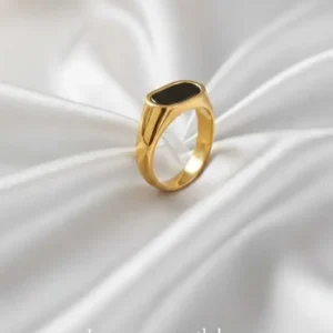 Men’s Premium Gold Stainless Steel Black Signet Ring – Luxury Concept BD